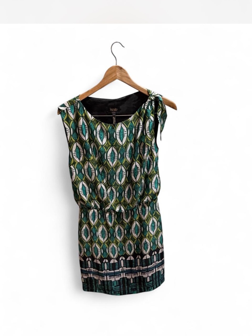 Laundry By Shelli Segal Green Patterned Tie-Shoulder Camisole dress